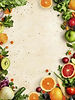 Colorful Fresh Fruits and Vegetables Frame on Textured Neutral Background.jpeg