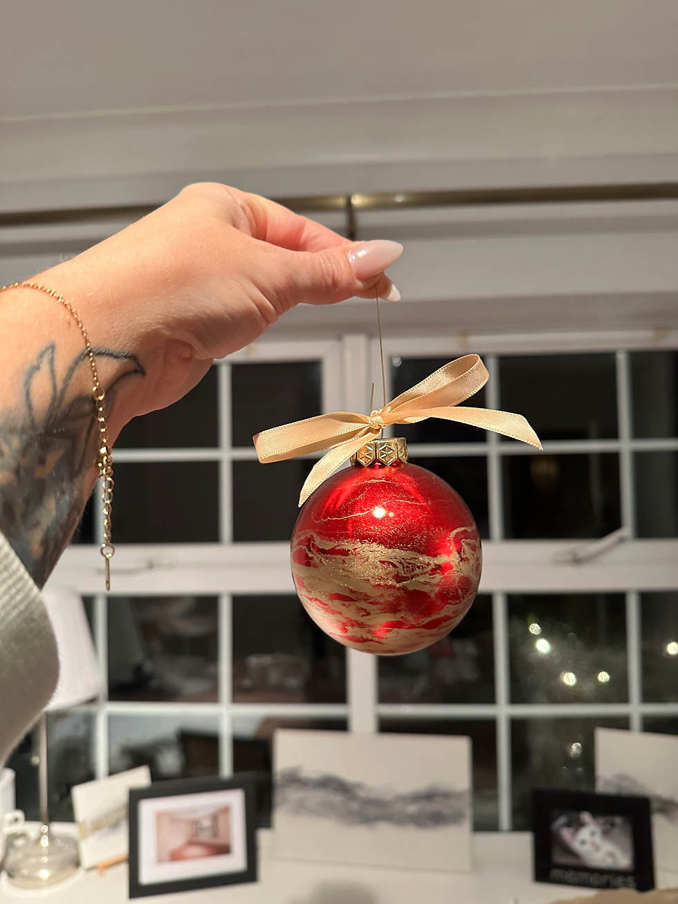Thumbnail: 6 x Luxury Hand-Painted Red & Gold Glass Baubles (8cm)