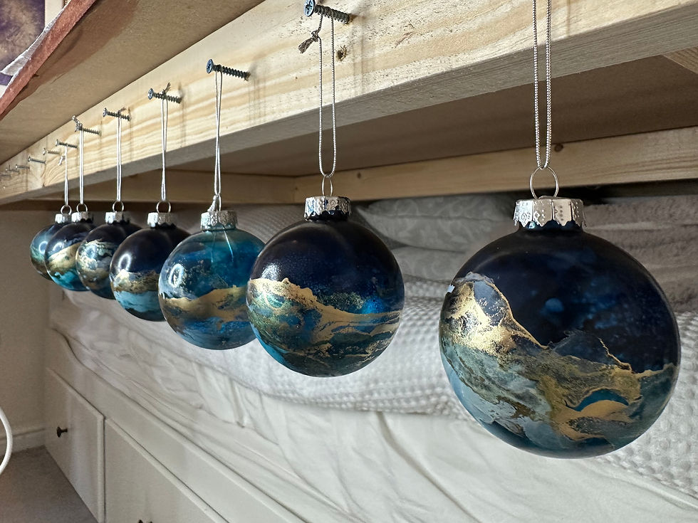 Thumbnail: Blue and Gold 6cm Glass Baubles. Set of 6.