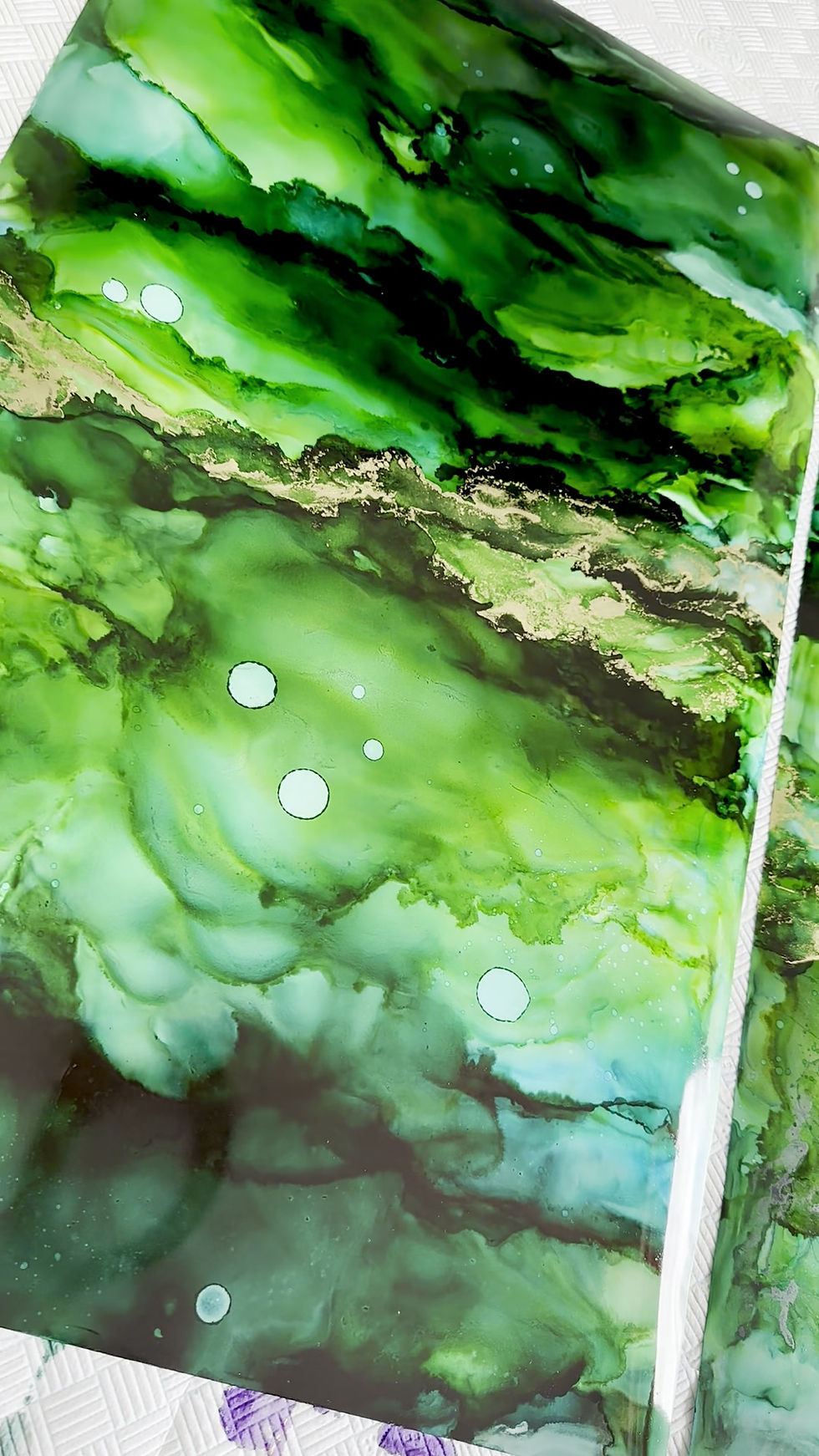 Thumbnail: 2 x Large Green & Gold Ink Paintings