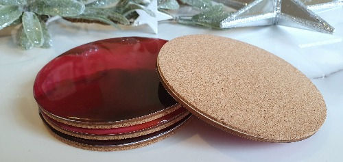 Thumbnail: Set of 4 Deep Pink & Gold Round Coasters