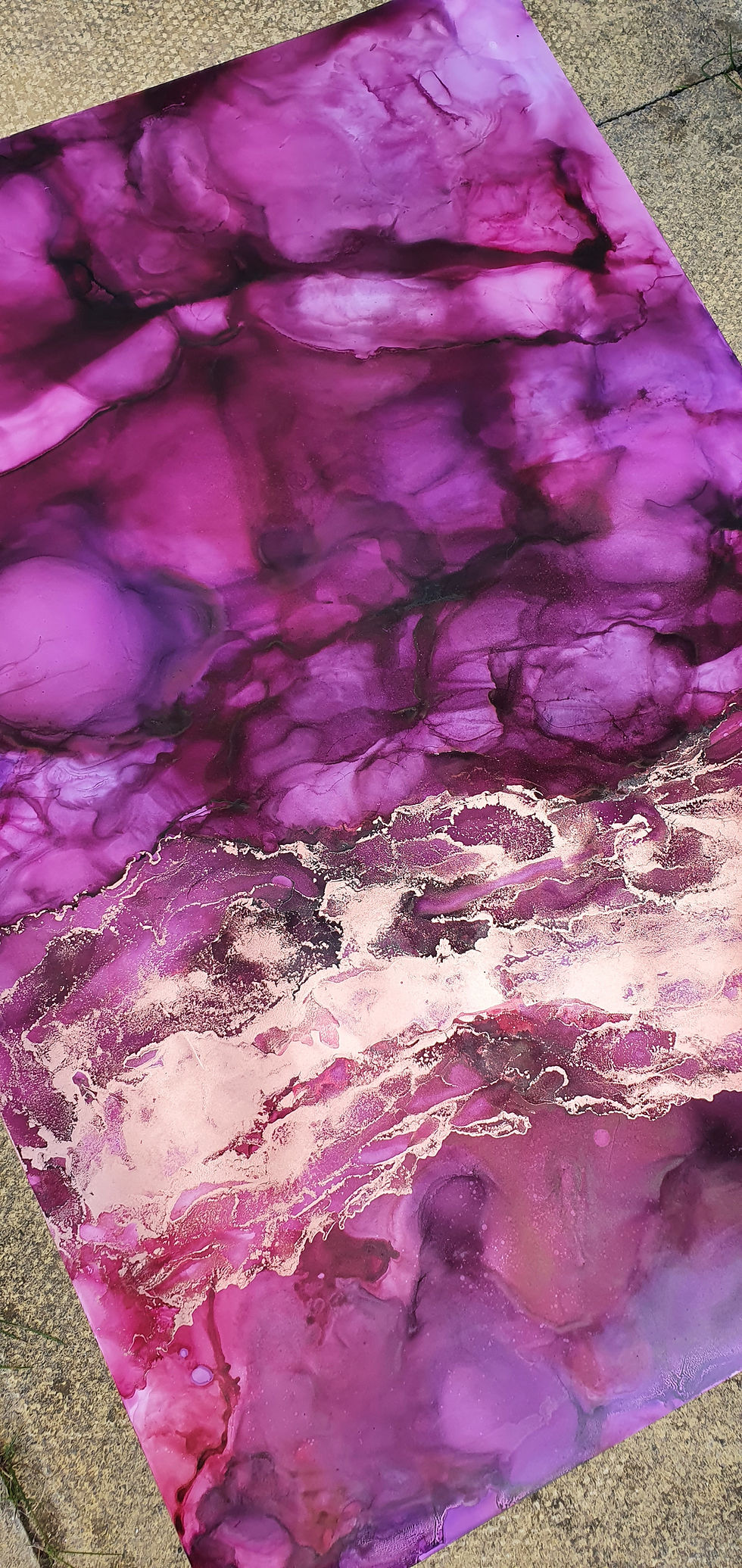 Thumbnail: Large Pink, Purple & Gold Ink Painting