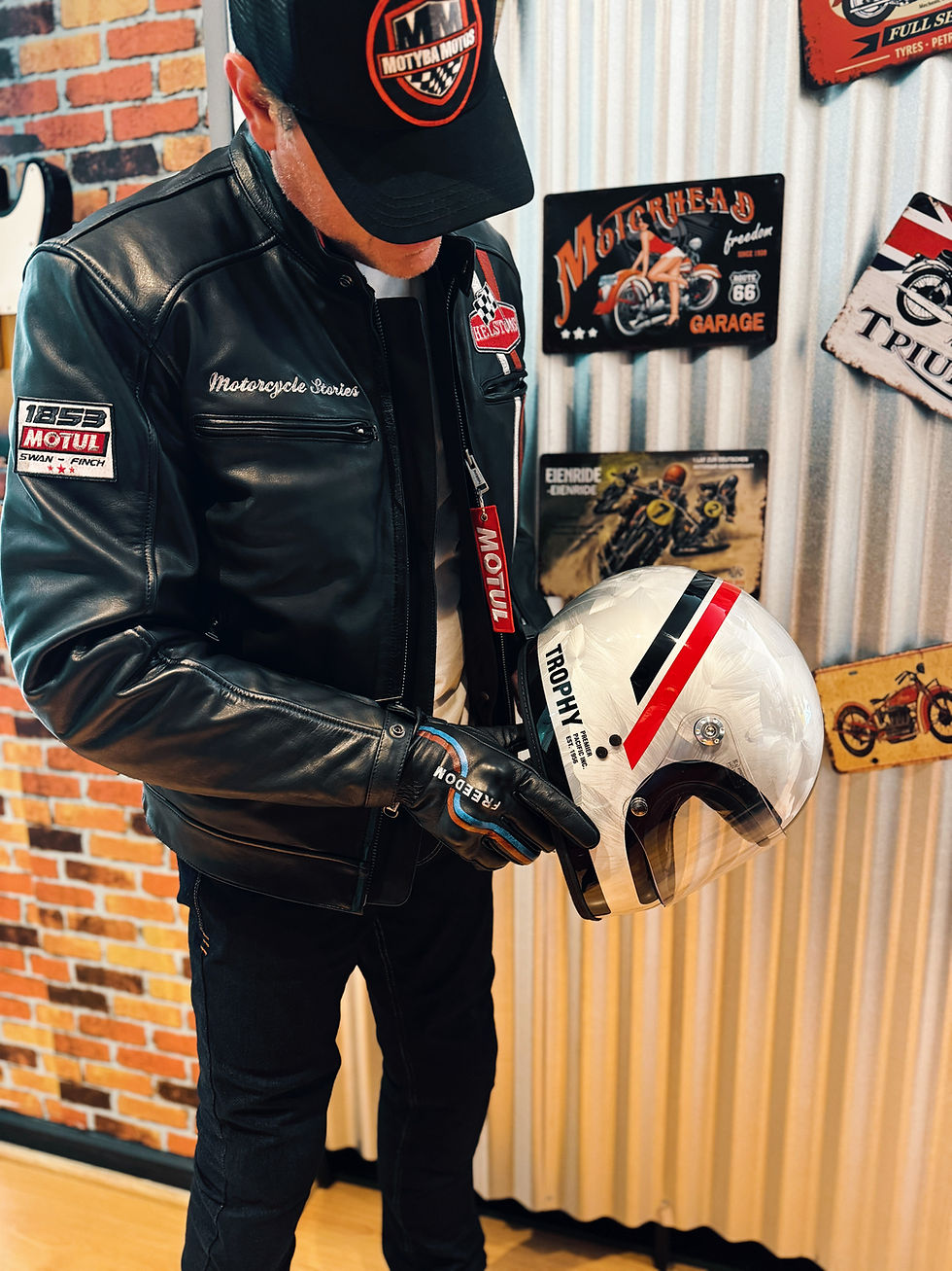 Chaqueta Helstons Boxer Motul Cuero Vintage Black & White Line