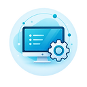 Managed IT support icon showing a computer monitor with a settings cog