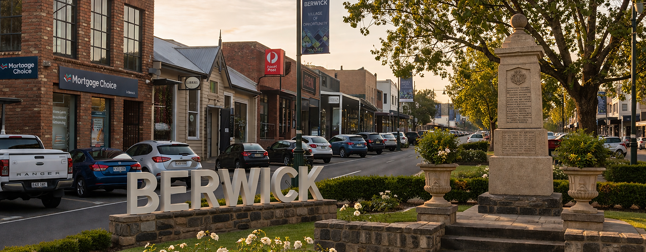 Berwick village streetscape with heritage buildings and local shops in Melbourne’s south-east