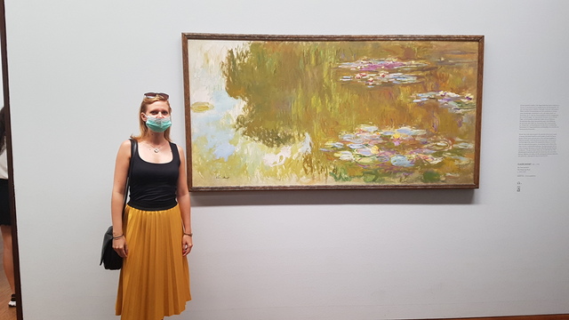 Monet festménye előtt maszkban, Bécs
