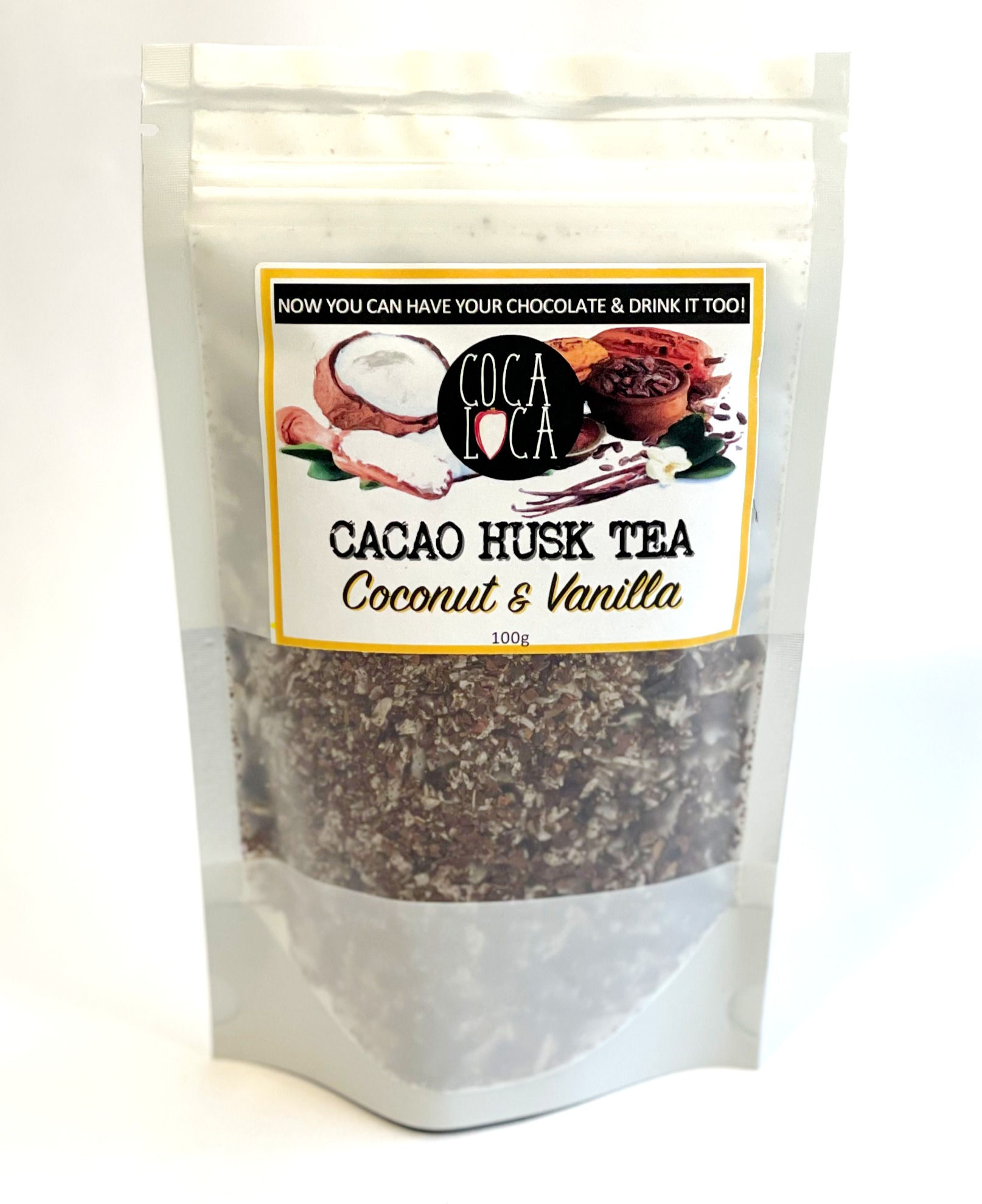 Cacao Husk Tea - Plain/Coconut & Vanilla. 100g