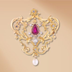 Prendedor antiguo estilo Rococó del siglo XIX