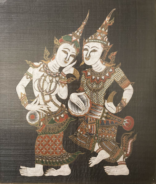 Kinnara y Kinnari, pintura tailandesa sobre seda