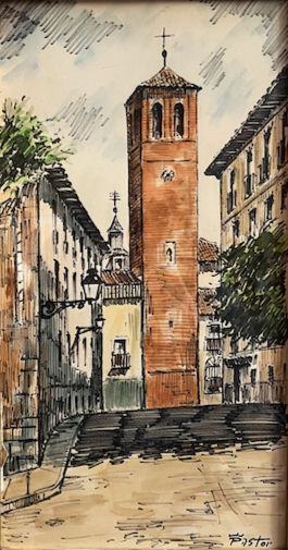 Acuarela de escena callejera, Pastor