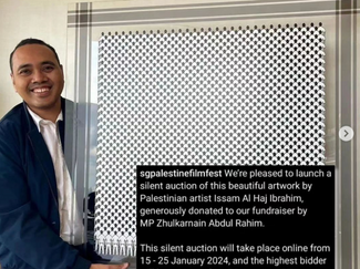 MP Zhul donated an original artwork to raise funds for Palestine
