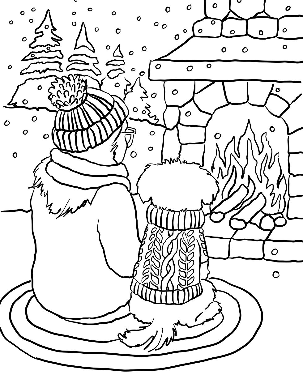 Color DIGITAL FILE Oliver & Mama By the Fireplace