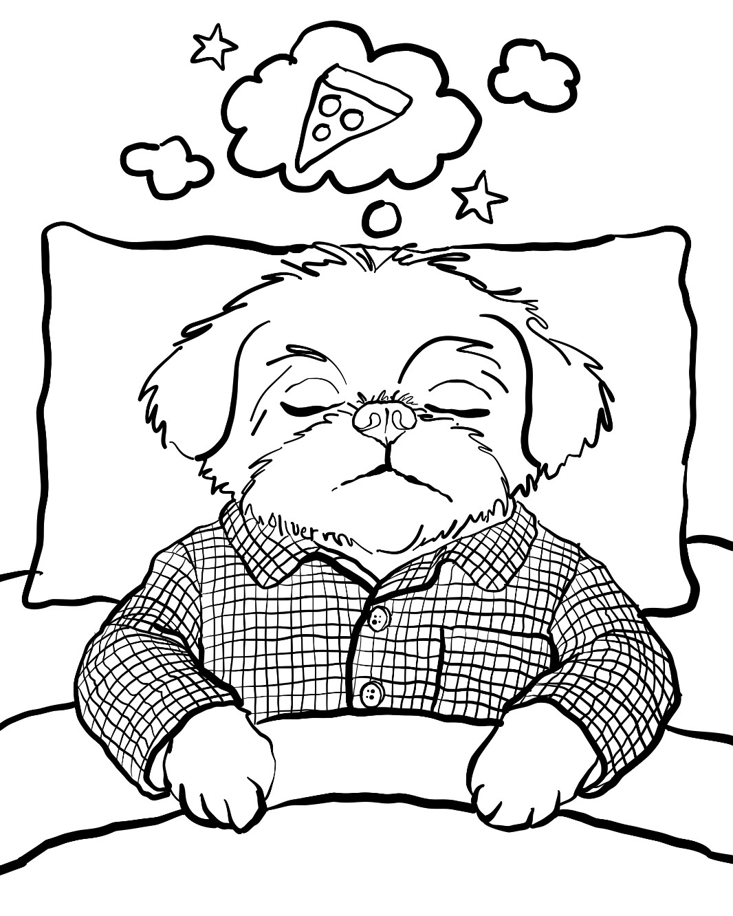 Coloring DIGITAL FILE Oliver Dreaming of Pizza