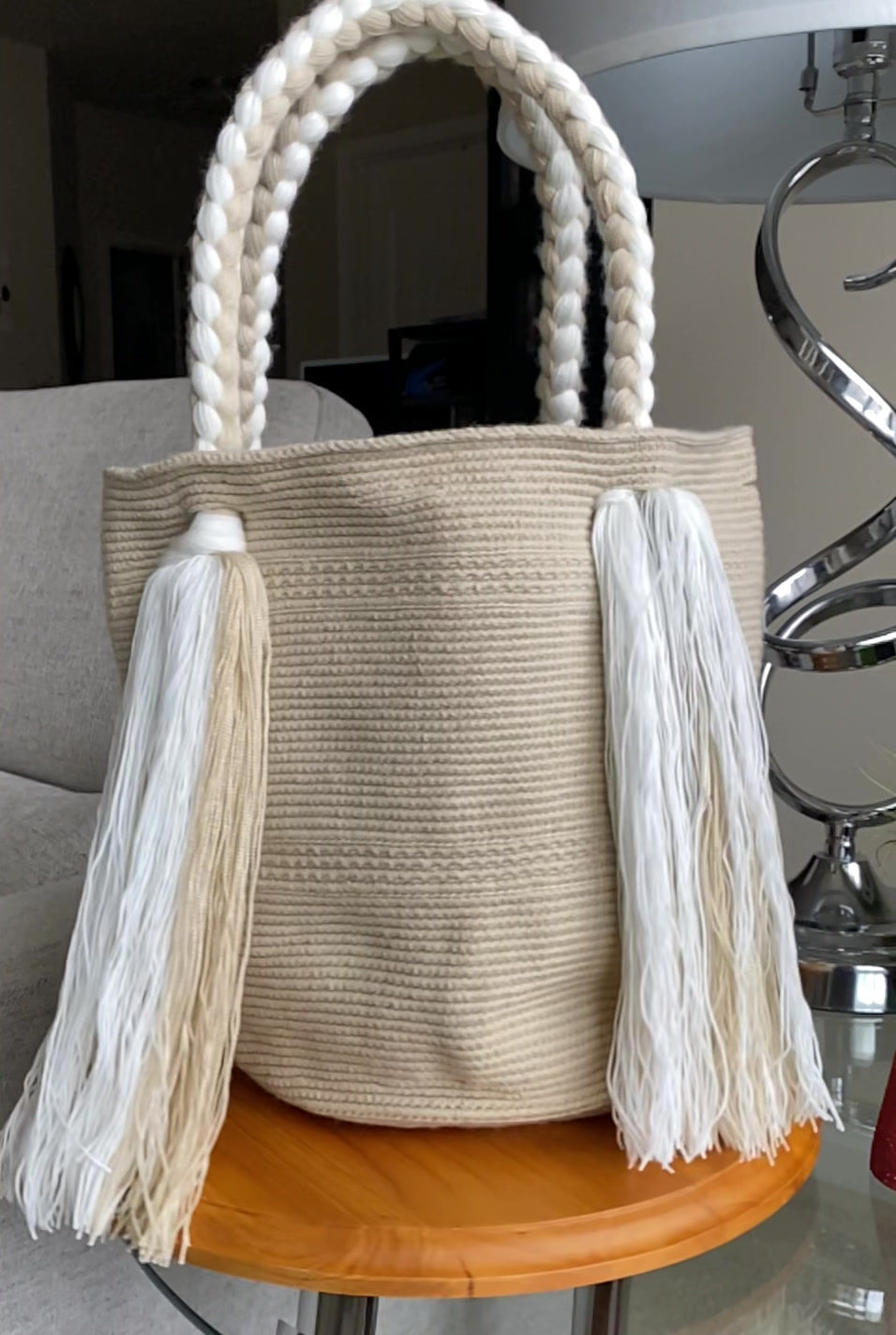 Thumbnail: AL&M Wayuu handmade HandBag (Mochila) Gray Solid Large