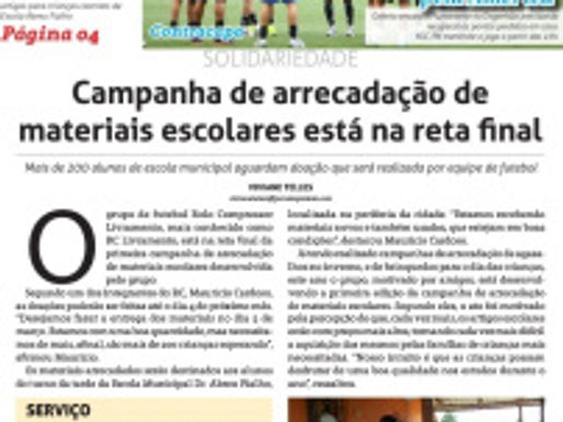 Campanha de Materiais Escolares do RC recebe ênfase na Capa do Jornal A Plateia, que também destaca 