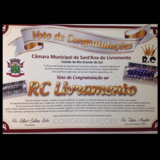RC Livramento recebe homenagem na Câmara Municipal de Santana do Livramento