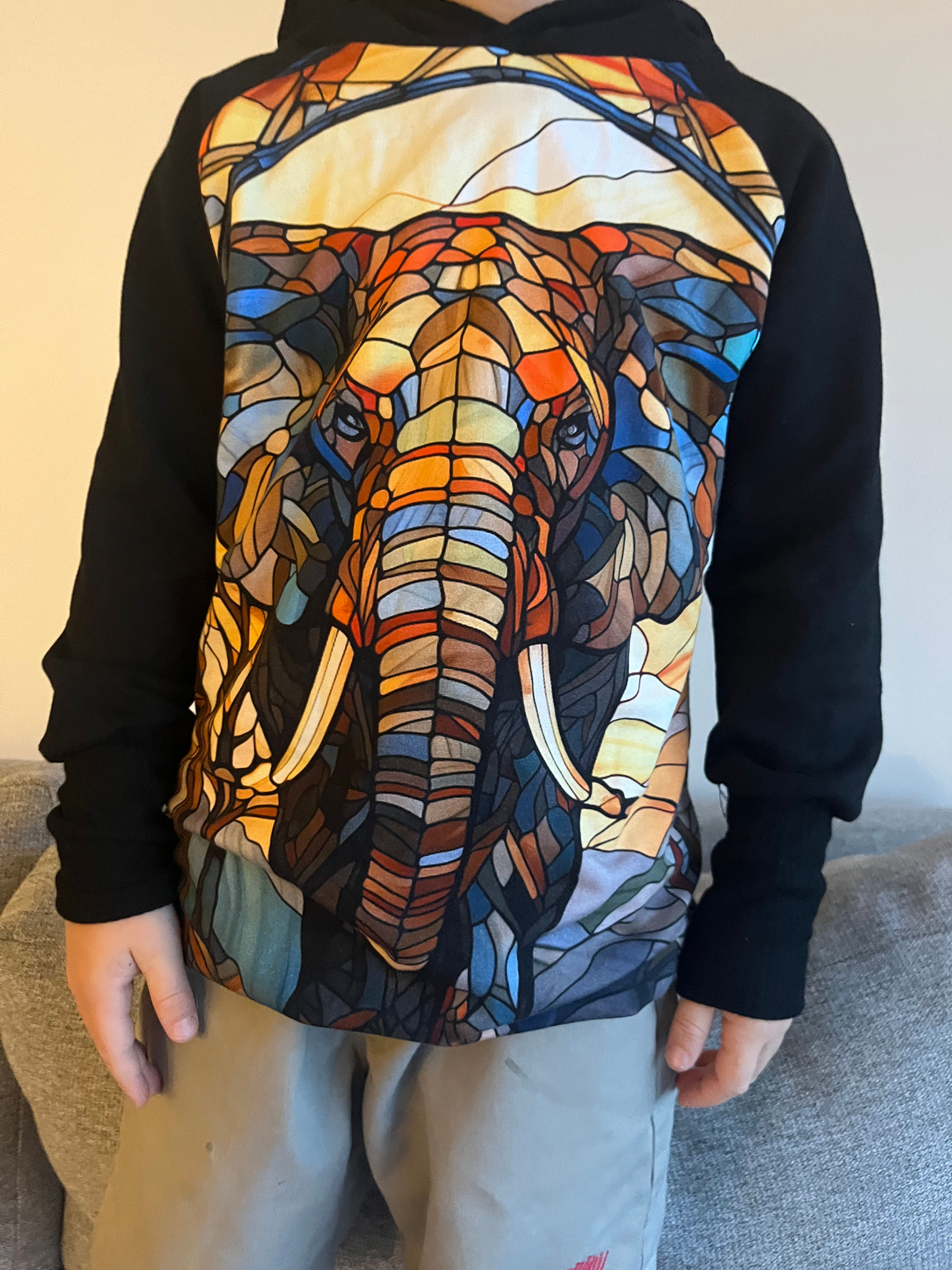 Elephant - long 6-9y Stained Glass hoody