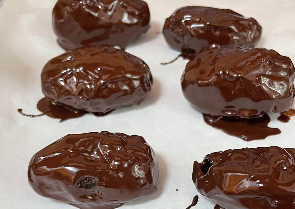 Peanut butter filled dates covered in dark chocolate