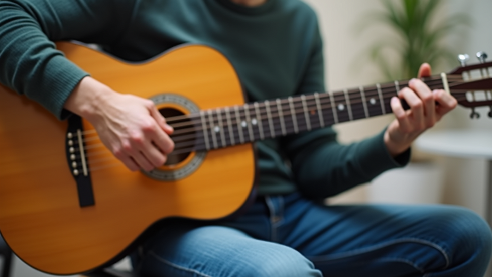 Eye-level view of a therapist playing guitar during a music therapy session