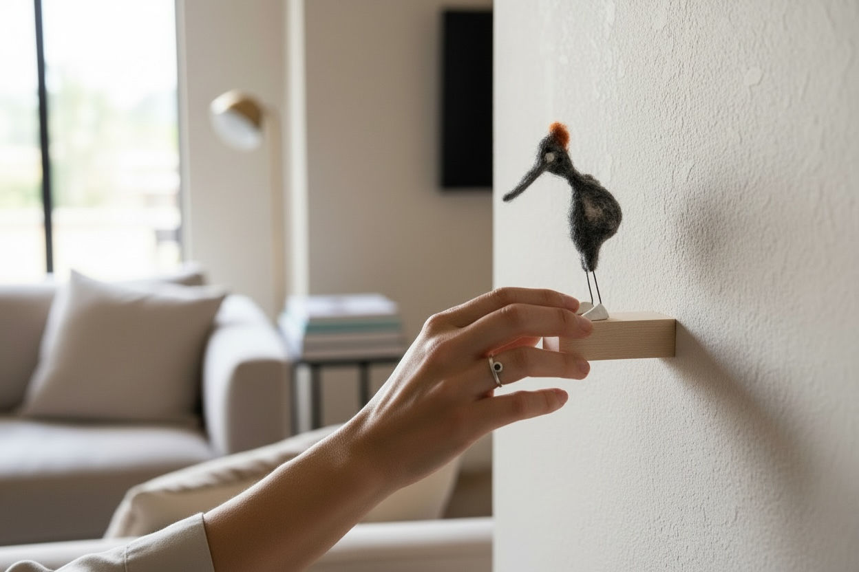 Filz Vogel „Louise“ mit Holzblock aus Lindenholz