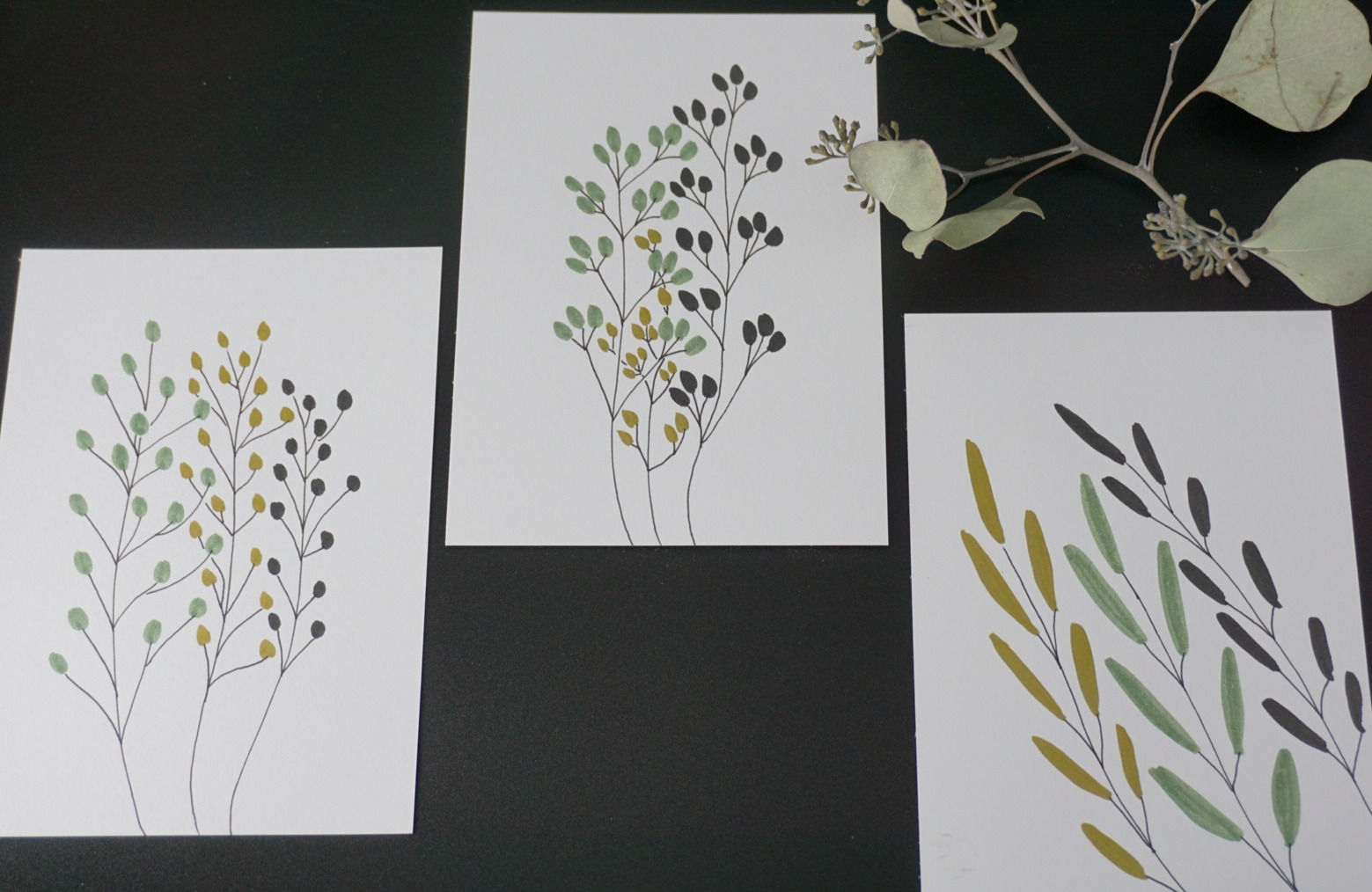 PURE NATURE LINE schwarz grün gold 3er SET Postkarten