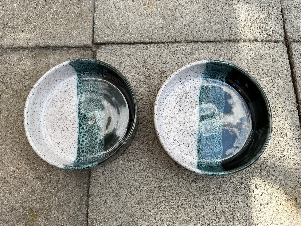 Thumbnail: Green & white pet bowls (pair)