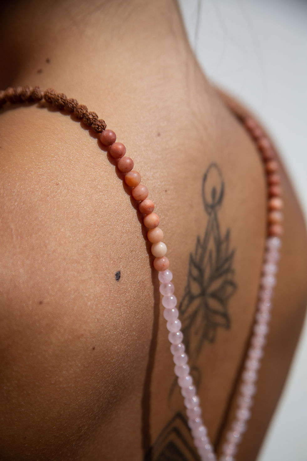 Thumbnail: HeartTemple Mala - 108 rudraska seeds and Gemstone beads (6mm)