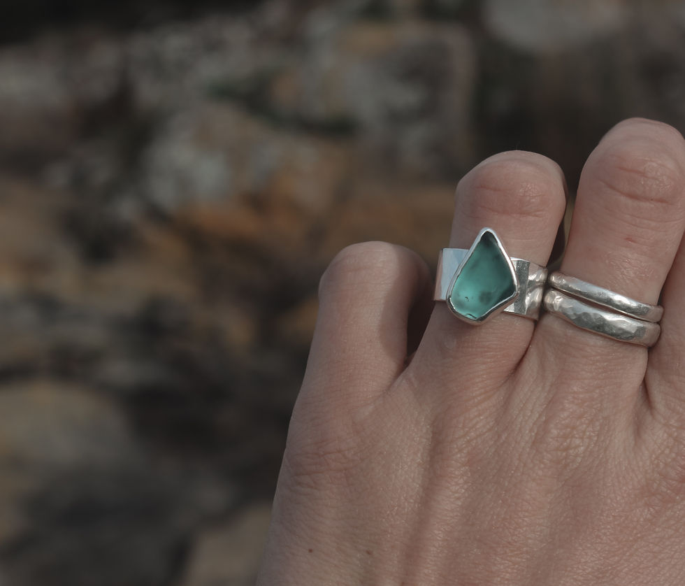 Thumbnail: Chunky Aqua Sea Glass Ring, size M-