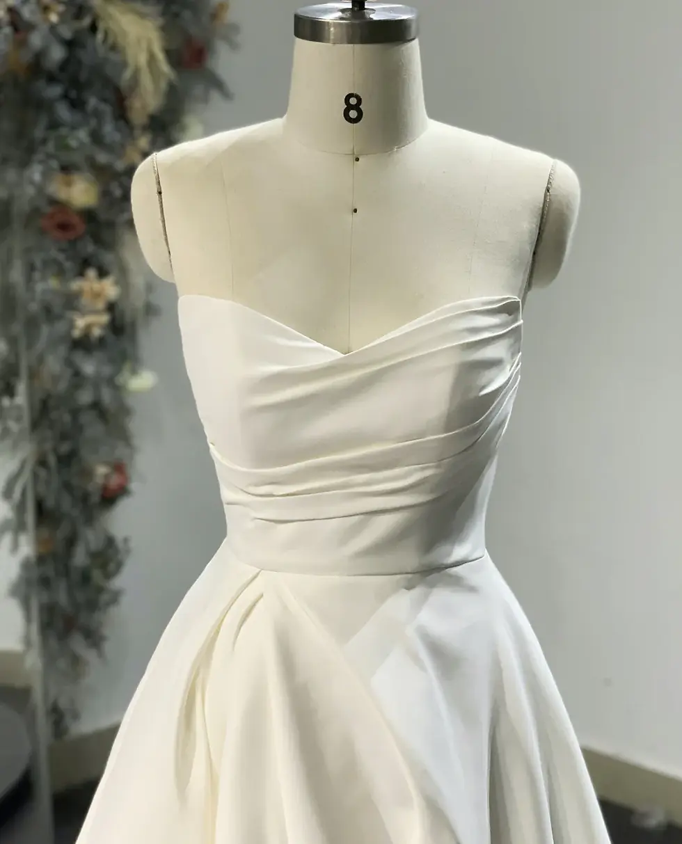 Thumbnail: Satin strapless ball gown with high slit