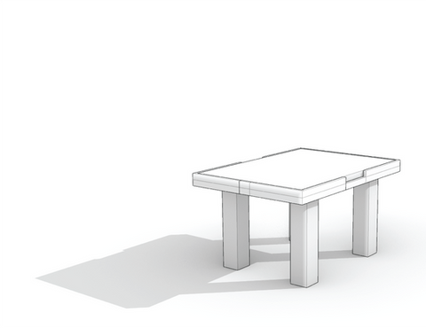 3D rendering of custom table highlighting form and materials.