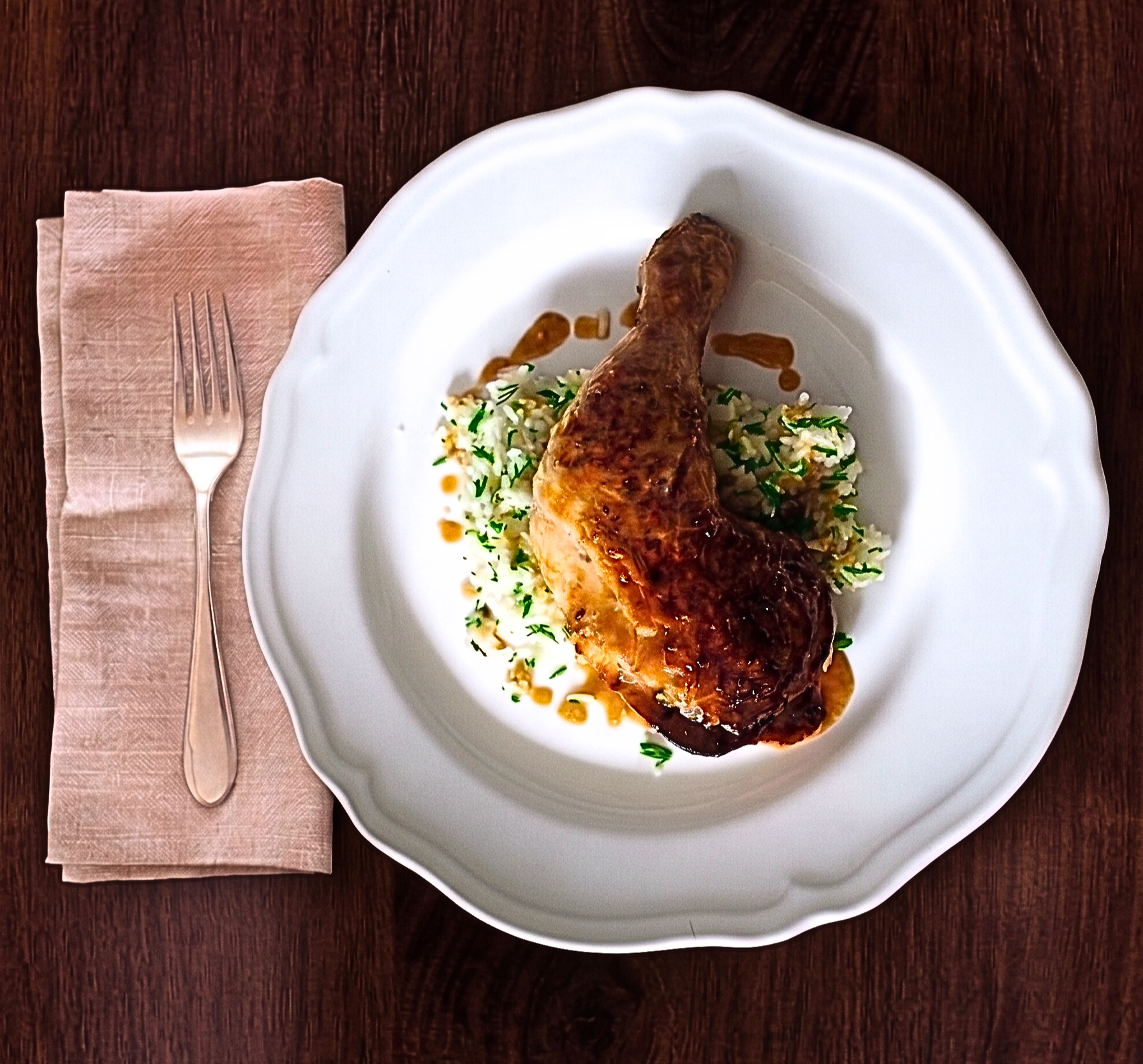 Poulet an Orangensoauce mit Limetten-Reis und Karotten