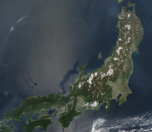 Satellite Photo of Japan focused on Honshu