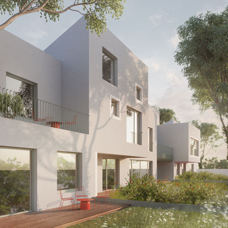 vedere randare perspectiva curte imobil locuinte