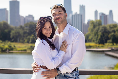 man and woman posing for photos at Lincoln Park chicago chicago portrait photographer chicago couples photographer photographed by pamela l king photography