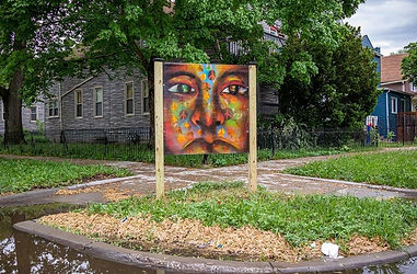 photo of a mural painting on the corner of a block in chicago photographed by Pamela l king photography