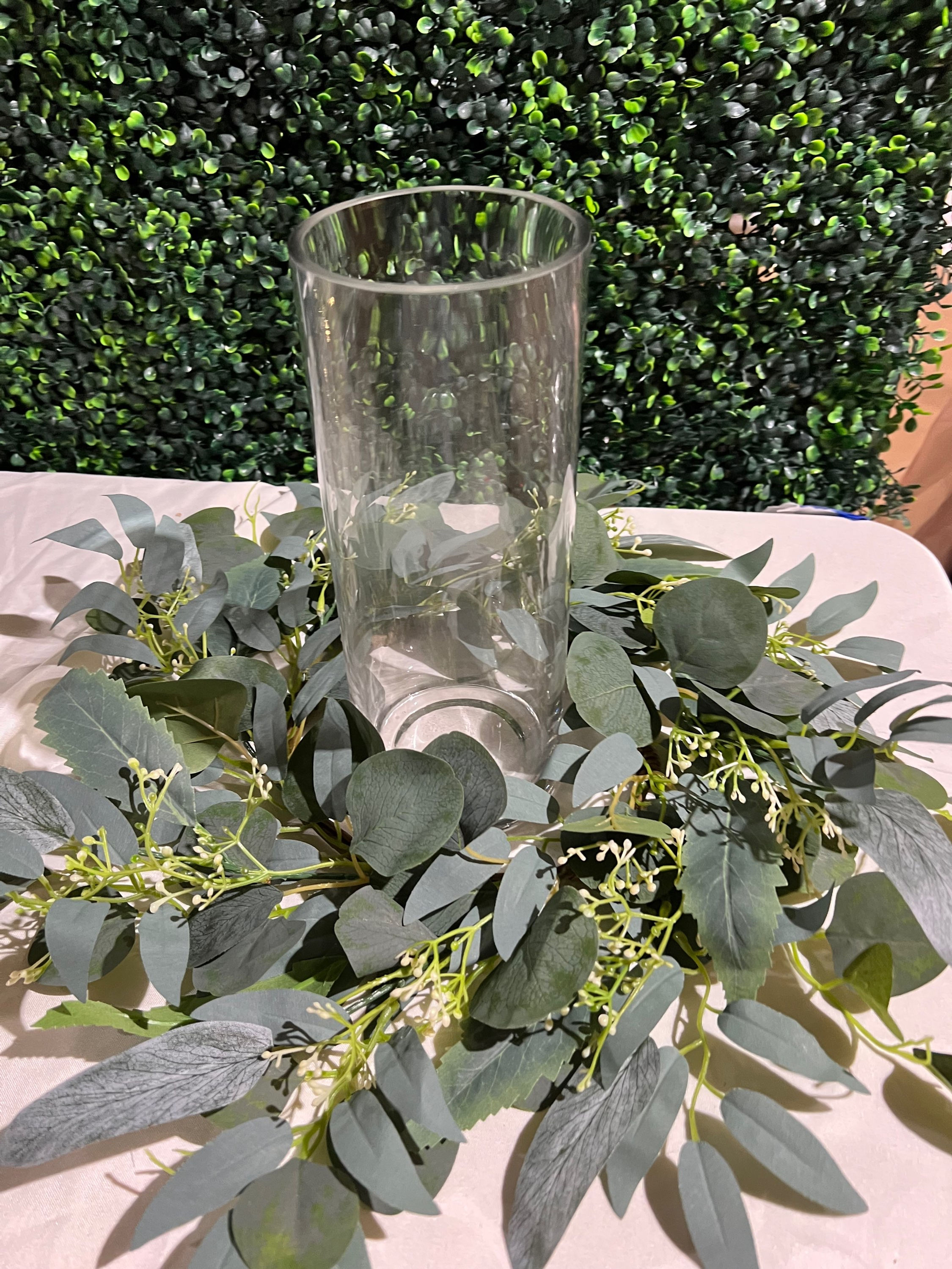 Vase#5–Glass Vase 10 inch with greenery ring