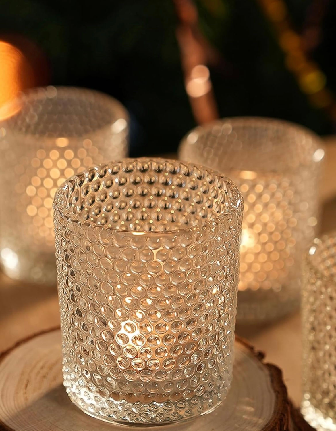 Votive #6--Hobnail, includes battery tea light