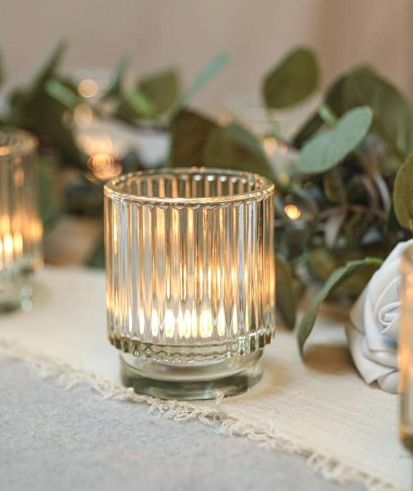 Larger Ribbed Votive with battery tea light 