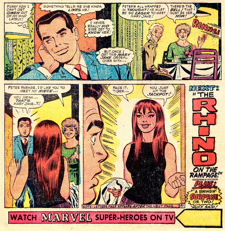 Peter Parker/Homem-Aranha conhece Mary Jane pela primeira vez em 'Amazing Spider-Man' nº42.