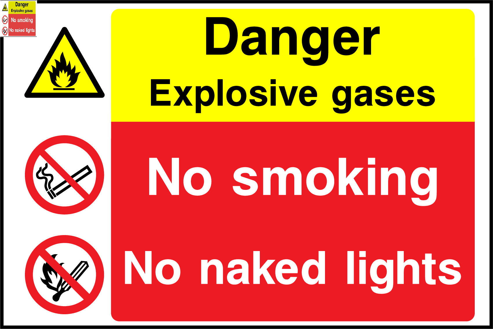 Danger Explosive Gases No Smoking No Naked Lights Sign