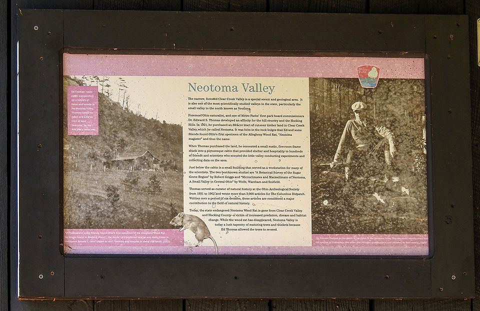 Neotoma Valley Sign on Thomas Cabin at Clear Creek Metro Park Ohio