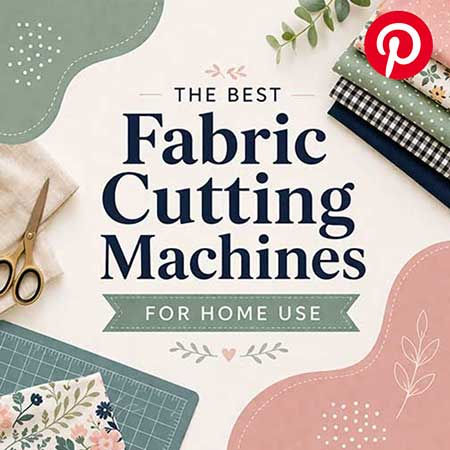 Graphic with scissors, fabric swatches and cutting mat around text: The Best Fabric Cutting Machines for Home Use.
