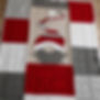Santa Claus crochet pattern featuring a gnome blanket with red, gray, and white patchwork design.