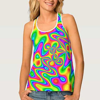 Psychedelic rainbow swirl tank top with vibrant neon abstract pattern
