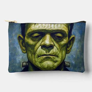 Frankenstein monster portrait zippered pouch with dramatic green horror artwork.