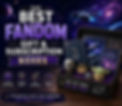 Fandom gift subscription box with sci fi collectibles, fantasy themed items, and colorful galaxy background.