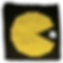 Yellow Pac-Man corner-to-corner (C2C) crochet square on black with a white pellet near the mouth.