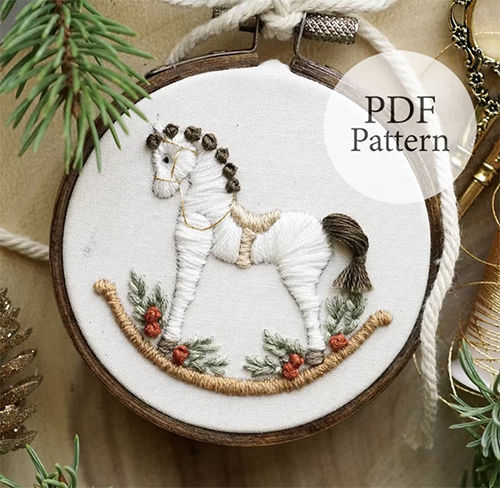 Holiday Rocking Horse Christmas Embroidery Patterns