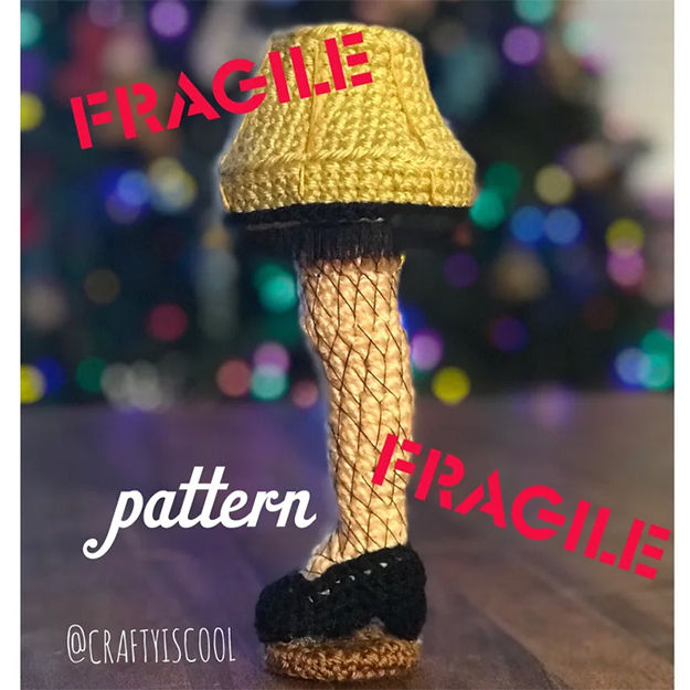 Leg lamp Christmas crochet pattern for amigurumi, inspired by A Christmas Story movie.