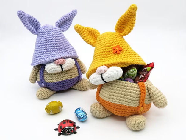 Bunny Rabbit Easter Gnome Crochet Patterns Candy Holder